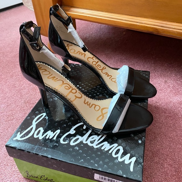 New! Sam Edelman Black Ankle-Strap Heeled Sandal - Picture 12 of 12